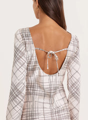 White Check Scoop Back Maxi Dress