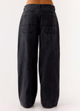 Johnny Low Rise Wide Leg Denim Jeans Grey Charcoal