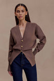 Amanda Statement Button Knit Cardigan Cacao Brown