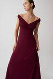 Mabel Off Shoulder Chiffon Maxi Dress Merlot