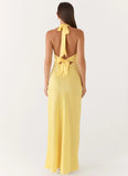 Heavy Hearted Satin Maxi Dress Lemon