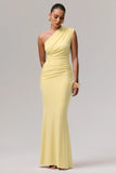 Mardi Lemon Asymmetric Maxi Dress With Ruching