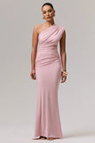 Mardi Pink Asymmetric Maxi Dress With Ruching
