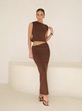 Chocolate Brown Jersey Twist Detail Maxi Skirt