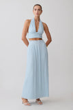 Amaris Gathered Plisse Maxi Skirt Pale Blue
