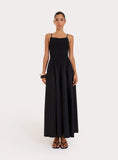 Black Shirred Cotton Maxi Dress Milano