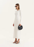 White Rib Knit Tie Back Detail Maxi Dress