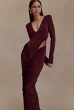 Louanne Slinky Long Sleeve Maxi Dress Burgundy