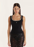 Black Embellished Trim Square Neck Vest Top