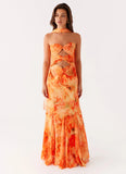 Melrose Satin Chiffon Maxi Dress Sunset Floral