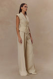 Raya Mid Rise Wide Leg Linen Pant Natural Beige