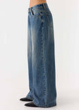 Neo Low Rise Wide Leg Denim Jeans Vintage Blue Bleach Wash