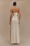 Larissa Satin Maxi Dress With Ruched Petals Blush Gold