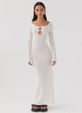Crystal Cascade Knit Maxi Dress White