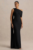 Zendaya Black Asymmetric Neck Fishtail Maxi Dress With Sash