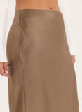 Khaki Satin Maxi Skirt