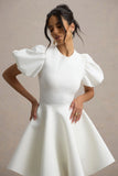 Emelia White Puff Sleeve Skater Mini Dress
