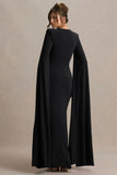Claretta Black Square Neck Twisted Maxi Dress With Cape Sleeves