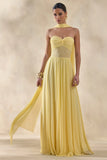 Lyvoria Lemon Bandeau Maxi Dress With Mesh Detail And Scarf