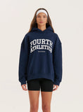 Navy Fourth Athletics Slogan Oversized Hoodie