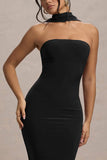 Nobu Black Bandeau Maxi Dress With Halter Collar