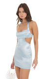 Cutout Satin Bodycon Dress in Blue