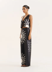 Black Sun Print Satin Maxi Skirt
