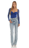 Glitter Mesh Long Sleeve Bodysuit in Blue