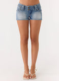 Justin Low Rise Denim Shorts Vintage Blue Bleach Wash