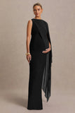 Cristina Black High Neck Maternity Maxi Dress With Cape Sleeve