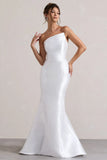 Define White Satin Asymmetric Fishtail Maxi Dress