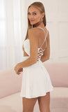 Pinstripe Cutout Wrap Dress in White