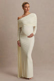 Cyra Cream Asymmetric Neck Maternity Maxi Dress With Sash