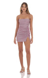 Shimmer Ruched Bodycon Dress in Mauve Pink