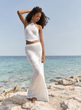 Cream Crochet Knit Maxi Skirt