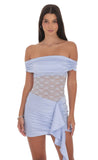 Off Shoulder Lace Cutout Dress in Light Blue