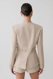 Solenne Collarless Suiting Blazer Natural Marle