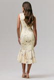 Priceless Lemon Print Crew Neck Fishtail Midi Dress
