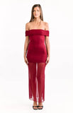 Tabitha Wine Off Shoulder Mesh Maxi Dress