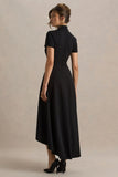 Bellona Black High Neck High Low Midi Dress
