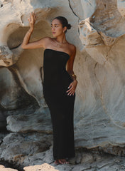 Black Knitted Bandeau Maxi Beach Dress