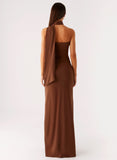 Olive Bloom Maxi Dress Chocolate