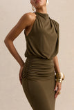 Umaira Khaki High Neck Maxi Dress