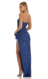 Sequin Corset Maxi Dress in Blue