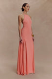 Soleil Knit And Mesh Halter Maxi Dress Coral