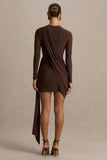 Calista Brown Crew Neck Mini Dress With Sash