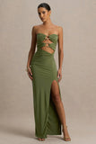 Laviza Olive Strapless Cut Out Wrap Maxi Dress