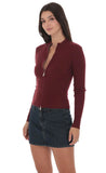 Mock Neck Zip Up Cardigan in Maroon