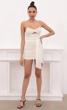 Cutout Ruched Mesh Dress in White