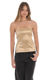 Satin Side Zip Strapless Top in Gold